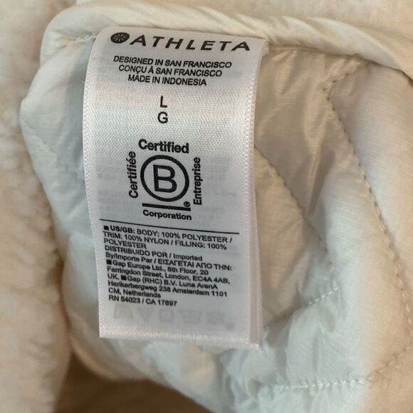 Athleta L Winter White Cozy Sherpa Snap Collar Winter Kangaroo Pocket Jacket - Picture 4 of 7